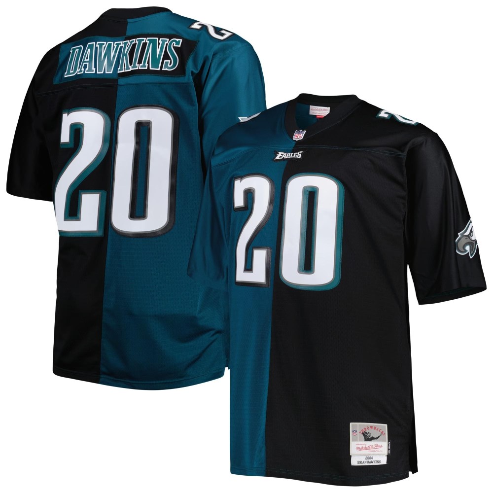 Men's Philadelphia Eagles Brian Dawkins Number 20 Mitchell & Ness Midnight Green/Black Big & Tall Split  Retired Player  Jersey