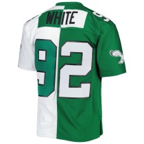 Men's Philadelphia Eagles Reggie White Number 92 Mitchell & Ness Kelly Green/White 1990 Split Legacy Replica Jersey