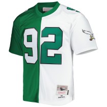 Men's Philadelphia Eagles Reggie White Number 92 Mitchell & Ness Kelly Green/White 1990 Split Legacy Replica Jersey