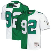 Men's Philadelphia Eagles Reggie White Number 92 Mitchell & Ness Kelly Green/White 1990 Split Legacy Replica Jersey