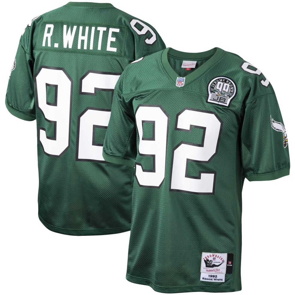 Men's Philadelphia Eagles Reggie White Number 92 Mitchell & Ness Green Authentic Throwback Retired Player Jersey