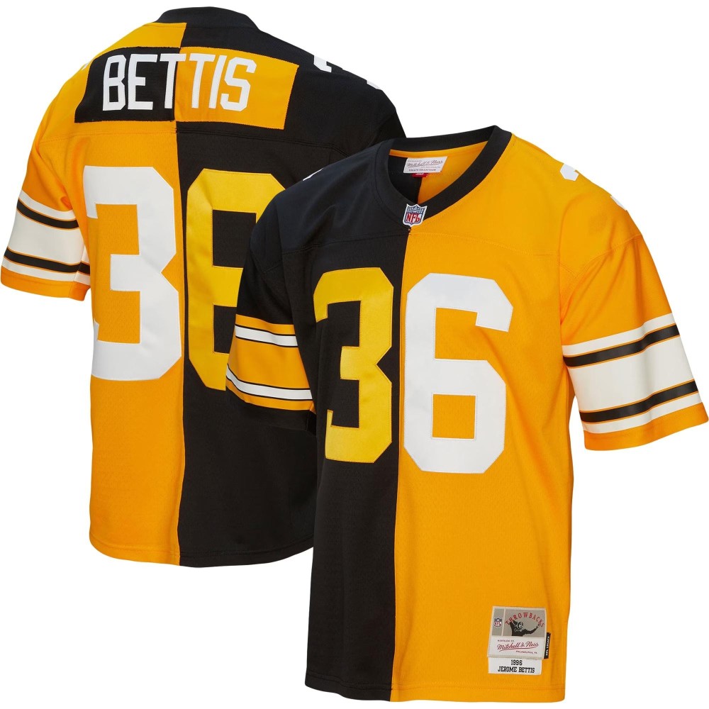 Men's Pittsburgh Steelers Jerome Bettis Number 36 Mitchell & Ness Black/Gold 1996 Split Legacy Replica Jersey