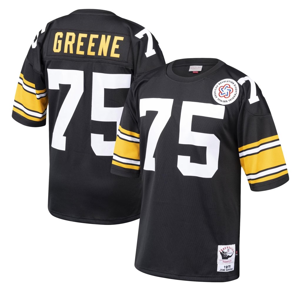 Men's Pittsburgh Steelers 1975 Joe Greene Number 75 Mitchell & Ness Black Authentic Throwback Retired Player Jersey