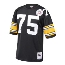 Men's Pittsburgh Steelers 1975 Joe Greene Number 75 Mitchell & Ness Black Authentic Throwback Retired Player Jersey