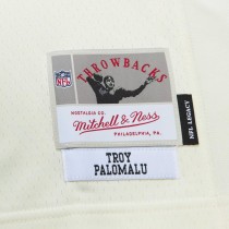 Men's Pittsburgh Steelers Troy Polamalu Number 43 Mitchell & Ness Cream Chainstitch Legacy Jersey