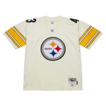 Men's Pittsburgh Steelers Troy Polamalu Number 43 Mitchell & Ness Cream Chainstitch Legacy Jersey