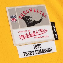 Men's Pittsburgh Steelers Terry Bradshaw Number 12 Mitchell & Ness Black/Gold 1976 Split Legacy Replica Jersey