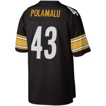 Men's Pittsburgh Steelers Troy Polamalu Number 43 Mitchell & Ness Black Legacy Replica Jersey