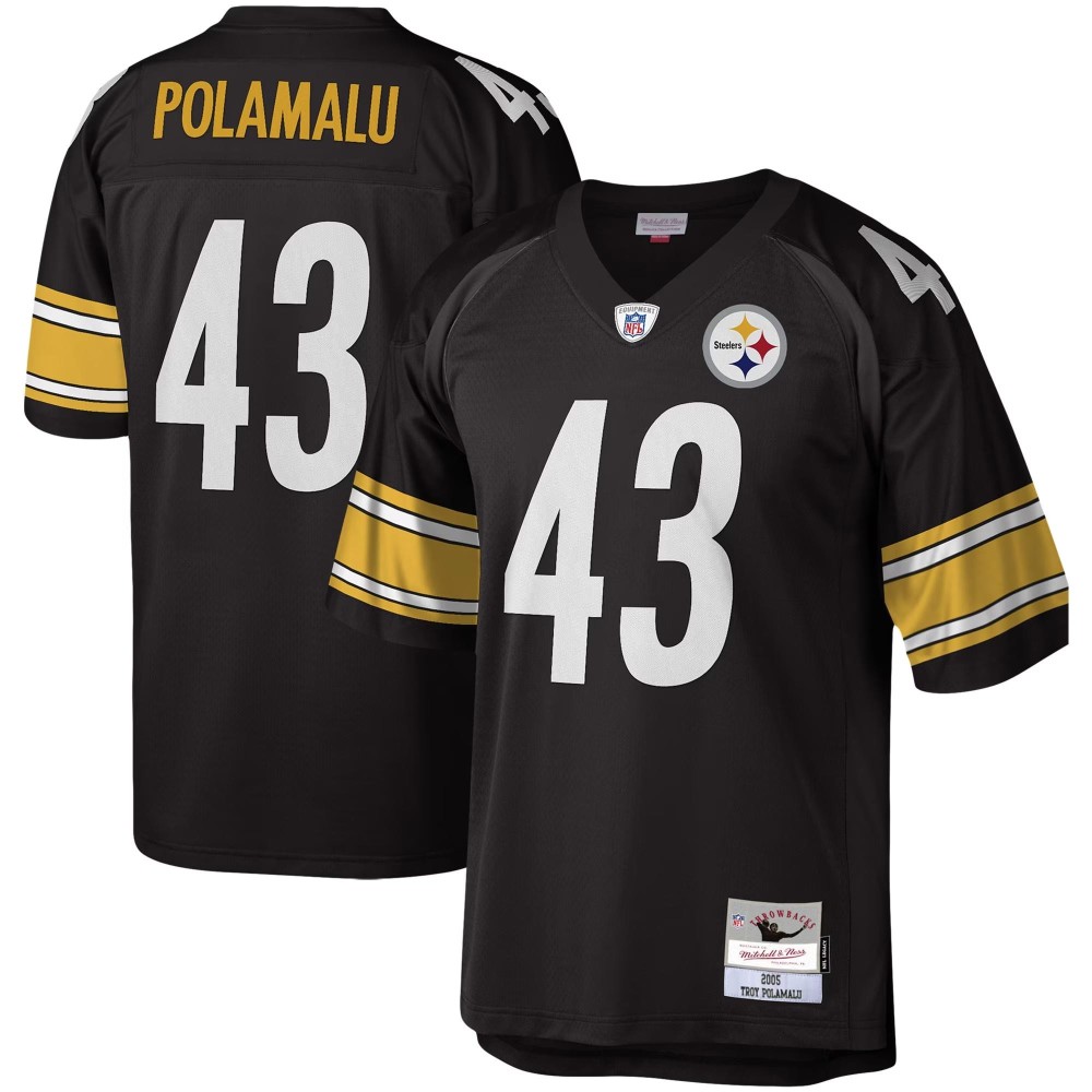 Men's Pittsburgh Steelers Troy Polamalu Number 43 Mitchell & Ness Black Legacy Replica Jersey