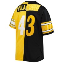 Men's Pittsburgh Steelers Troy Polamalu Number 43 Mitchell & Ness Black/Gold Big & Tall Split  Retired Player Replica Jersey