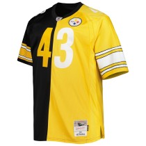 Men's Pittsburgh Steelers Troy Polamalu Number 43 Mitchell & Ness Black/Gold Big & Tall Split  Retired Player Replica Jersey