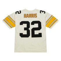 Men's Pittsburgh Steelers Franco Harris Number 32 Mitchell & Ness Cream Chainstitch Legacy Jersey