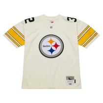 Men's Pittsburgh Steelers Franco Harris Number 32 Mitchell & Ness Cream Chainstitch Legacy Jersey