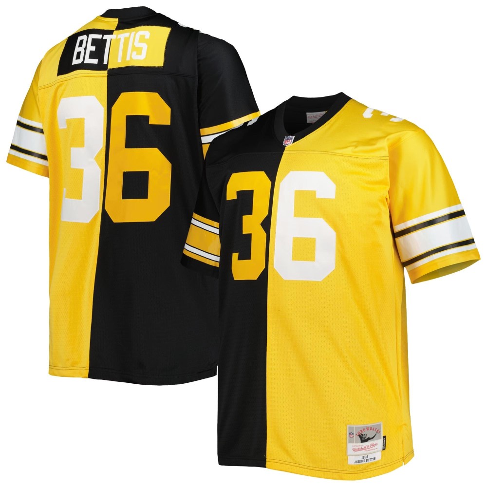 Men's Pittsburgh Steelers Jerome Bettis Number 36 Mitchell & Ness Black/Gold Big & Tall Split Retired Player Replica Jersey