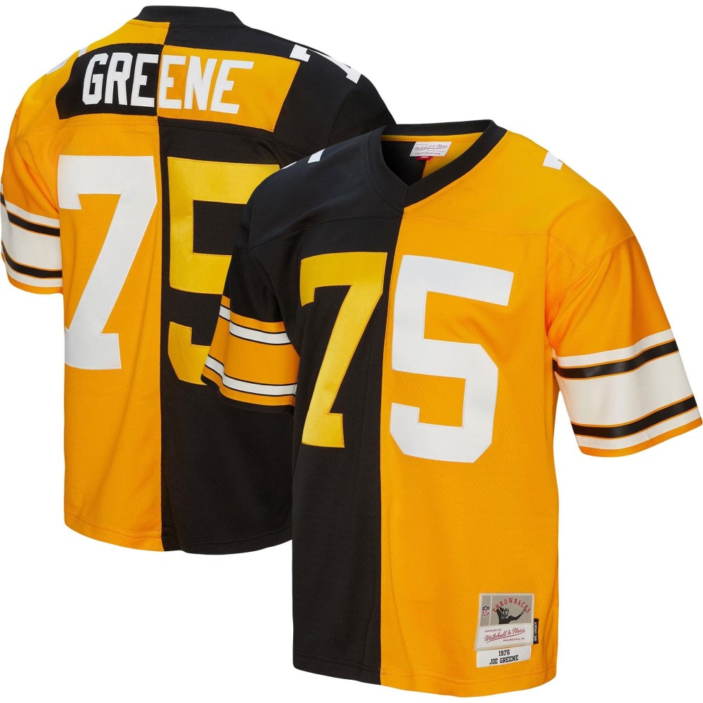 Men's Pittsburgh Steelers Joe Greene Number 75 Mitchell & Ness Black/Gold 1976 Split Legacy Replica Jersey