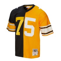 Men's Pittsburgh Steelers Joe Greene Number 75 Mitchell & Ness Black/Gold 1976 Split Legacy Replica Jersey