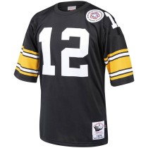 Men's Pittsburgh Steelers Terry Bradshaw Number 12 Mitchell & Ness Black Authentic Throwback Retired Player Jersey