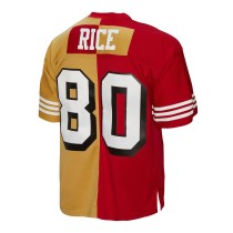 Men's San Francisco 49ers Jerry Rice Number 80 Mitchell & Ness Scarlet/Gold 1994 Split Legacy Replica Jersey