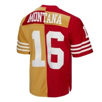 Men's San Francisco 49ers Joe Montana Number 16 Mitchell & Ness Scarlet/Gold 1990 Split Legacy Replica Jersey