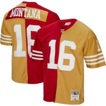 Men's San Francisco 49ers Joe Montana Number 16 Mitchell & Ness Scarlet/Gold 1990 Split Legacy Replica Jersey