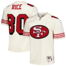 Men's San Francisco 49ers Jerry Rice Number 80 Mitchell & Ness Cream Chainstitch Legacy Jersey