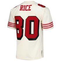 Men's San Francisco 49ers Jerry Rice Number 80 Mitchell & Ness Cream Chainstitch Legacy Jersey