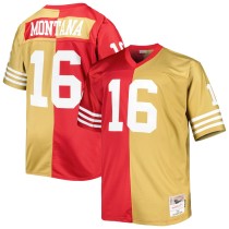 Men's San Francisco 49ers Joe Montana Number 16 Mitchell & Ness Scarlet/Gold Big & Tall Split Retired Player Replica Jersey