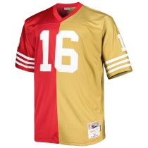 Men's San Francisco 49ers Joe Montana Number 16 Mitchell & Ness Scarlet/Gold Big & Tall Split Retired Player Replica Jersey