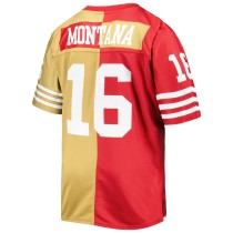 Men's San Francisco 49ers Joe Montana Number 16 Mitchell & Ness Scarlet/Gold Big & Tall Split Retired Player Replica Jersey