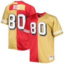 Men's San Francisco 49ers Jerry Rice Number 80 Mitchell & Ness Scarlet/Gold Big & Tall Split Retired Player Replica Jersey