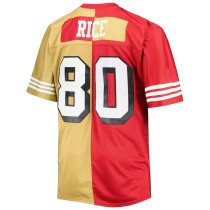 Men's San Francisco 49ers Jerry Rice Number 80 Mitchell & Ness Scarlet/Gold Big & Tall Split Retired Player Replica Jersey