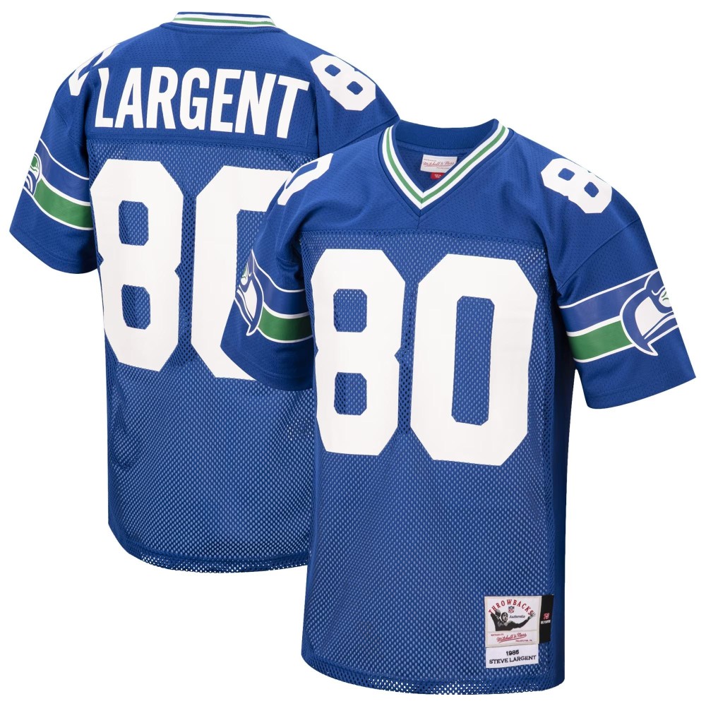 Men's Seattle Seahawks 1985 Steve Largent Number 80 Mitchell & Ness Royal Authentic Throwback Retired Player Jersey