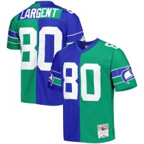 Men's Seattle Seahawks Steve Largent Number 80 Mitchell & Ness Royal/Green 1985 Split Legacy Replica Jersey