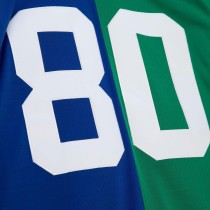 Men's Seattle Seahawks Steve Largent Number 80 Mitchell & Ness Royal/Green 1985 Split Legacy Replica Jersey