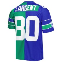 Men's Seattle Seahawks Steve Largent Number 80 Mitchell & Ness Royal/Green 1985 Split Legacy Replica Jersey