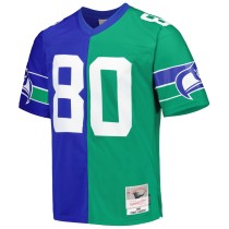 Men's Seattle Seahawks Steve Largent Number 80 Mitchell & Ness Royal/Green 1985 Split Legacy Replica Jersey