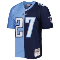 Men's Tennessee Titans Eddie George Number 27 Mitchell & Ness Navy/Light Blue 1999 Split Legacy Replica Jersey