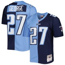 Men's Tennessee Titans Eddie George Number 27 Mitchell & Ness Navy/Light Blue 1999 Split Legacy Replica Jersey