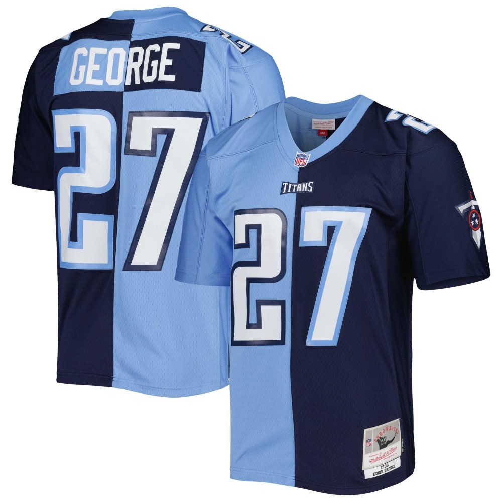 Men's Tennessee Titans Eddie George Number 27 Mitchell & Ness Navy/Light Blue 1999 Split Legacy Replica Jersey