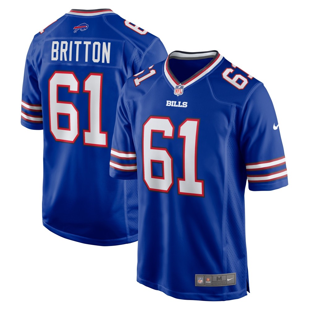 Men's Buffalo Bills Gunner Britton Number 61 Nike Royal Game Jersey