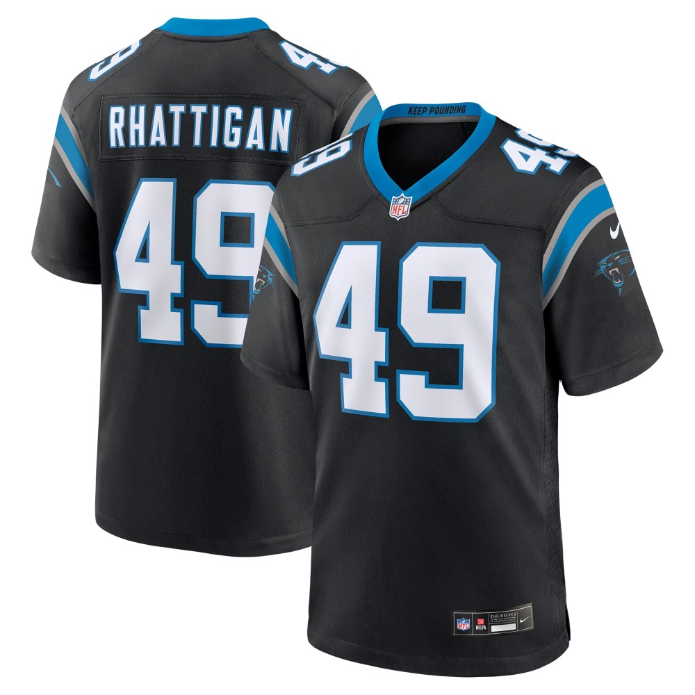 Men's Carolina Panthers Jon Rhattigan Number 49 Nike Black Game Jersey