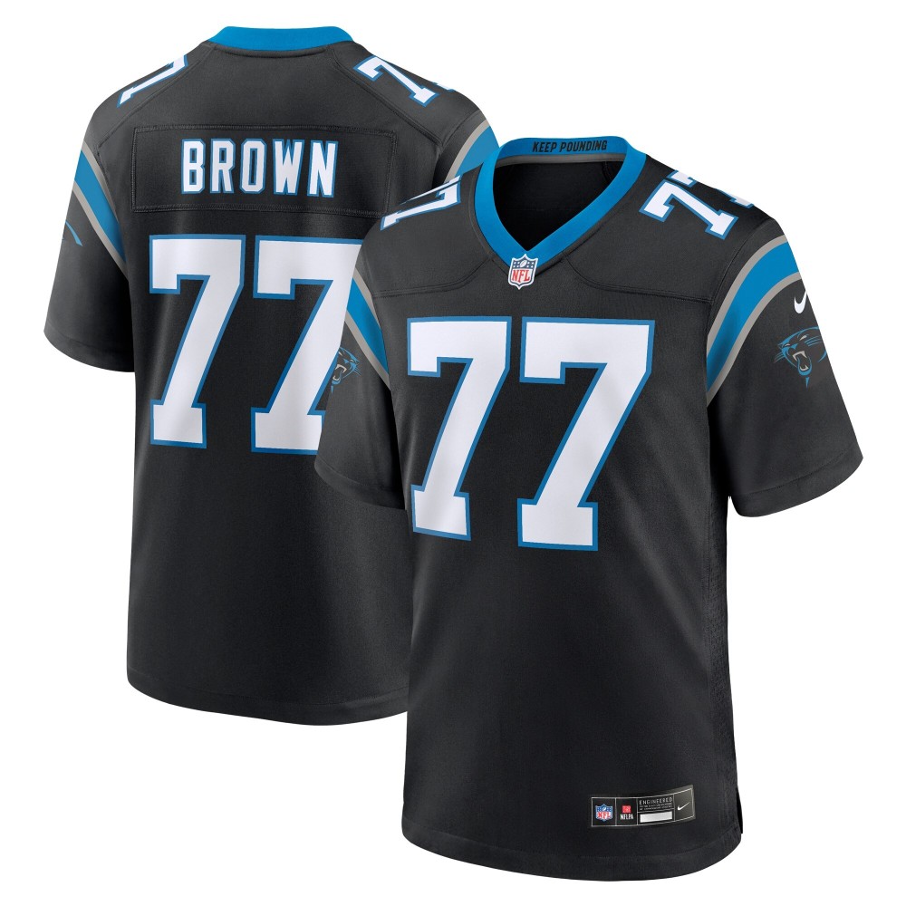 Men's Carolina Panthers Deonte Brown Number 77 Nike Black Team Game Jersey