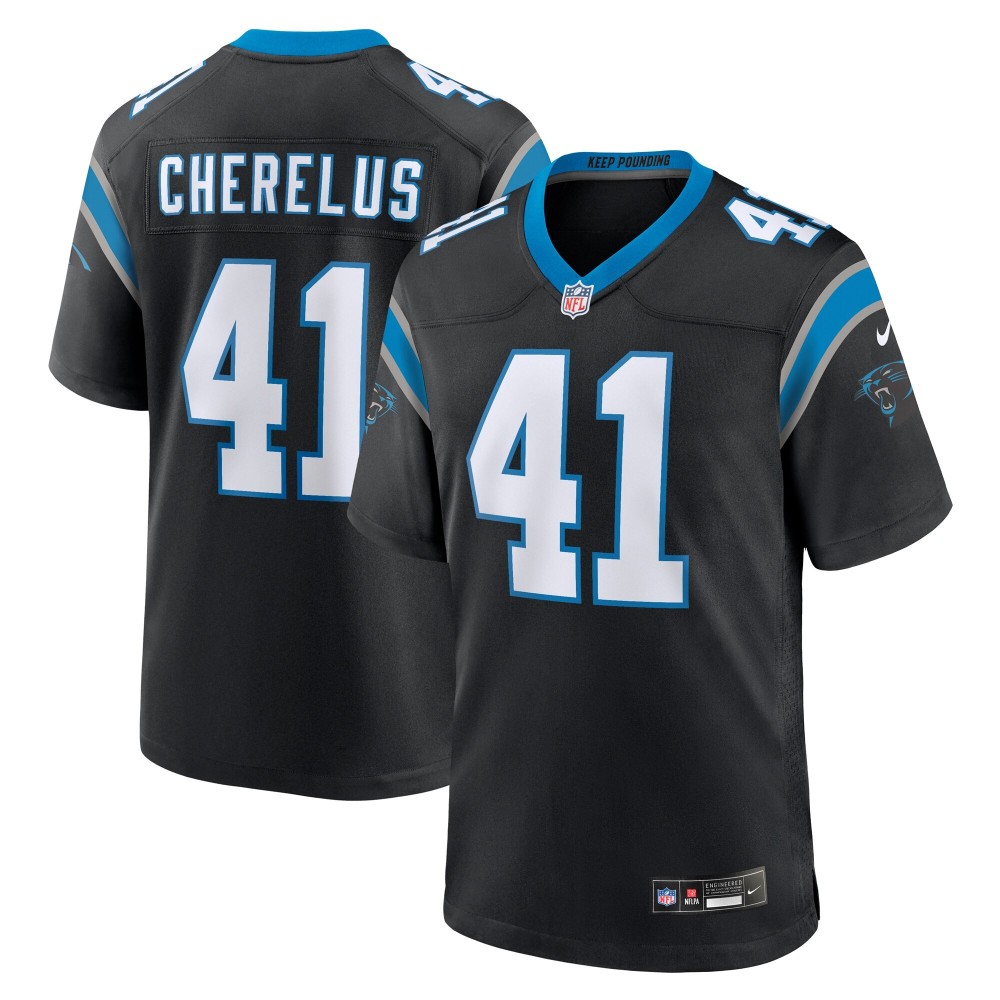 Men's Carolina Panthers Claudin Cherelus Number 41 Nike Black Team Game Jersey