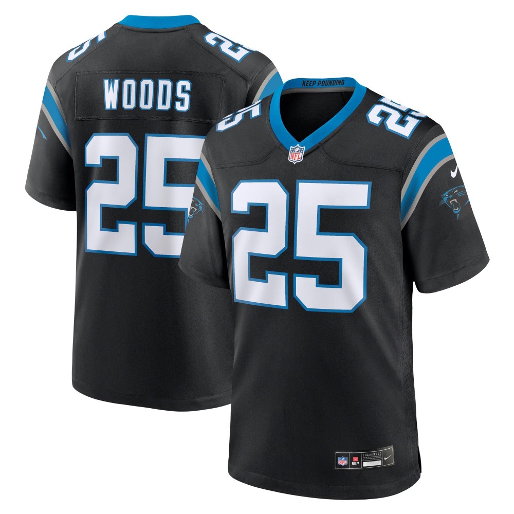 Men's Carolina Panthers Xavier Woods Number 25 Nike Black Team Game Jersey