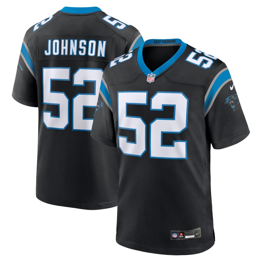 Men's Carolina Panthers DJ Johnson Number 52 Nike Black Game Jersey