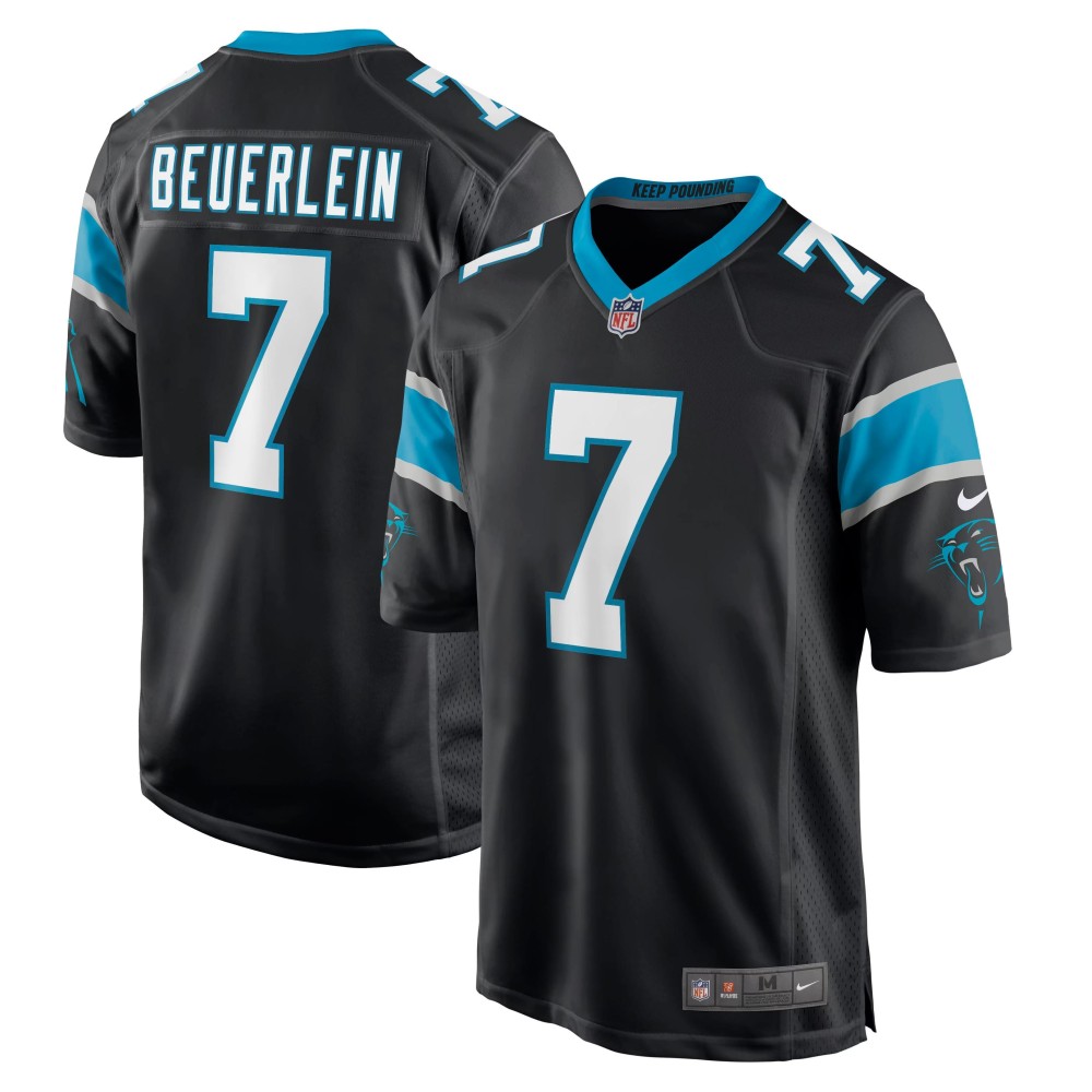 Men's Carolina Panthers Steve Beuerlein Number 7 Nike Black Retired Player Jersey