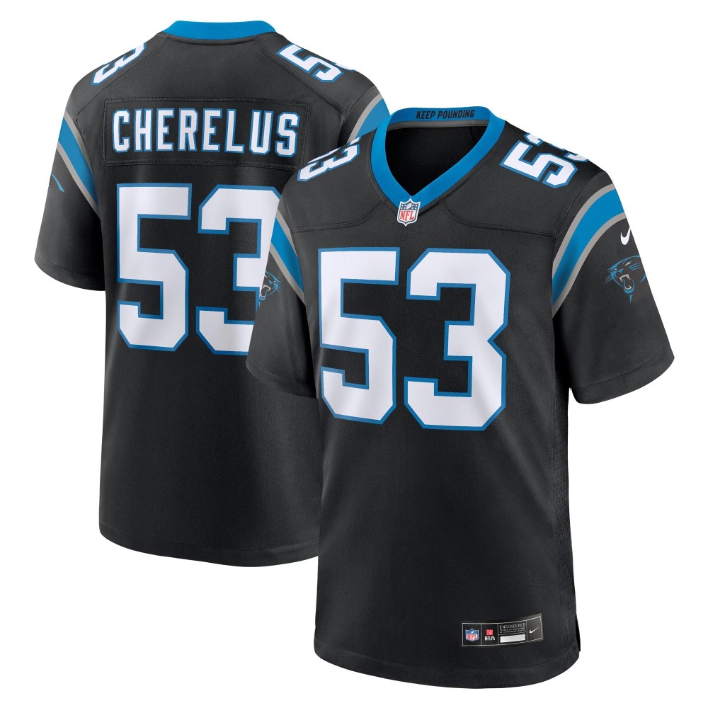 Men's Carolina Panthers Claudin Cherelus Number 53 Nike Black Team Game Jersey