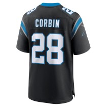 Men's Carolina Panthers Jashaun Corbin Number 28 Nike Black Team Game Jersey