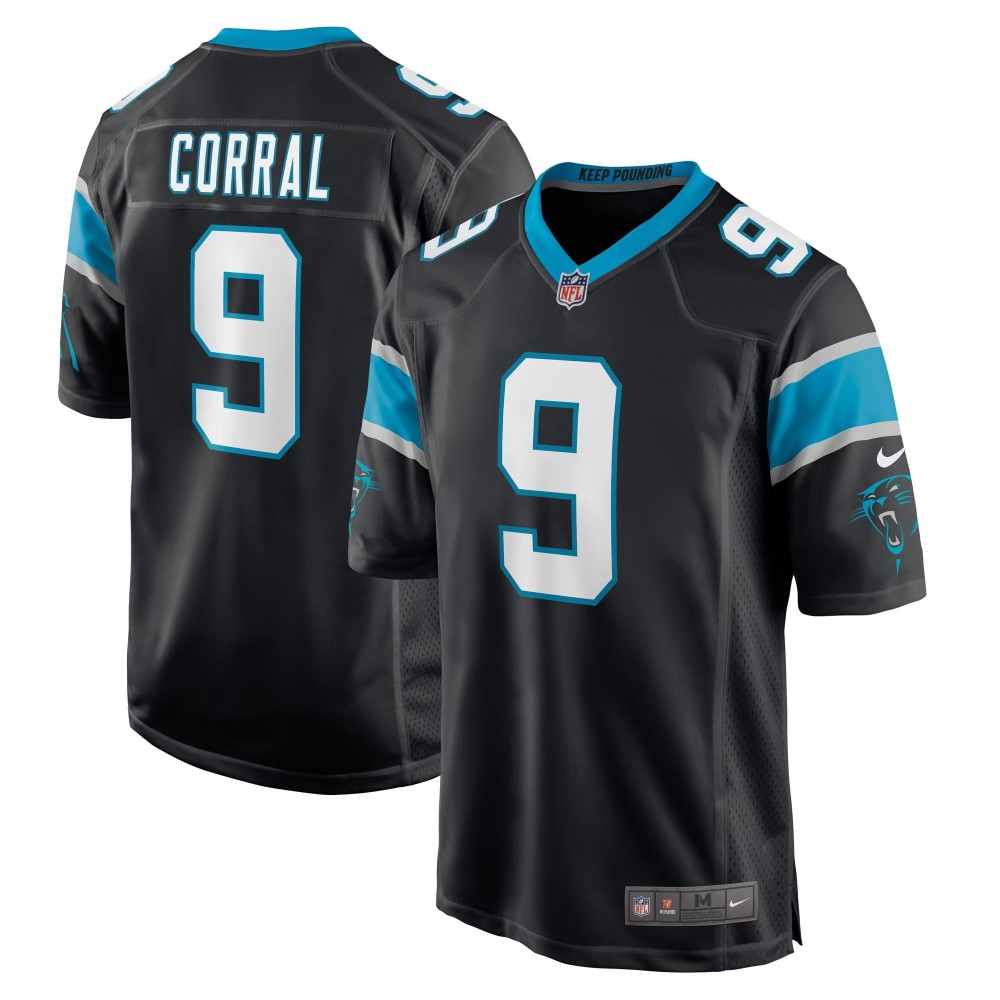 Men's Carolina Panthers Matt Corral Number 9 Nike Black Player Game Jersey