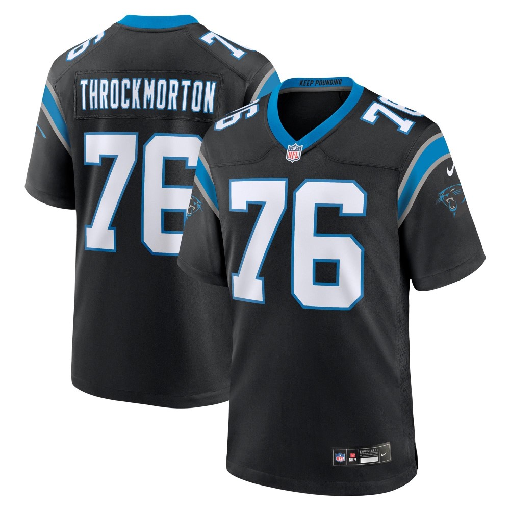 Men's Carolina Panthers Calvin Throckmorton Number 76 Nike Black Team Game Jersey